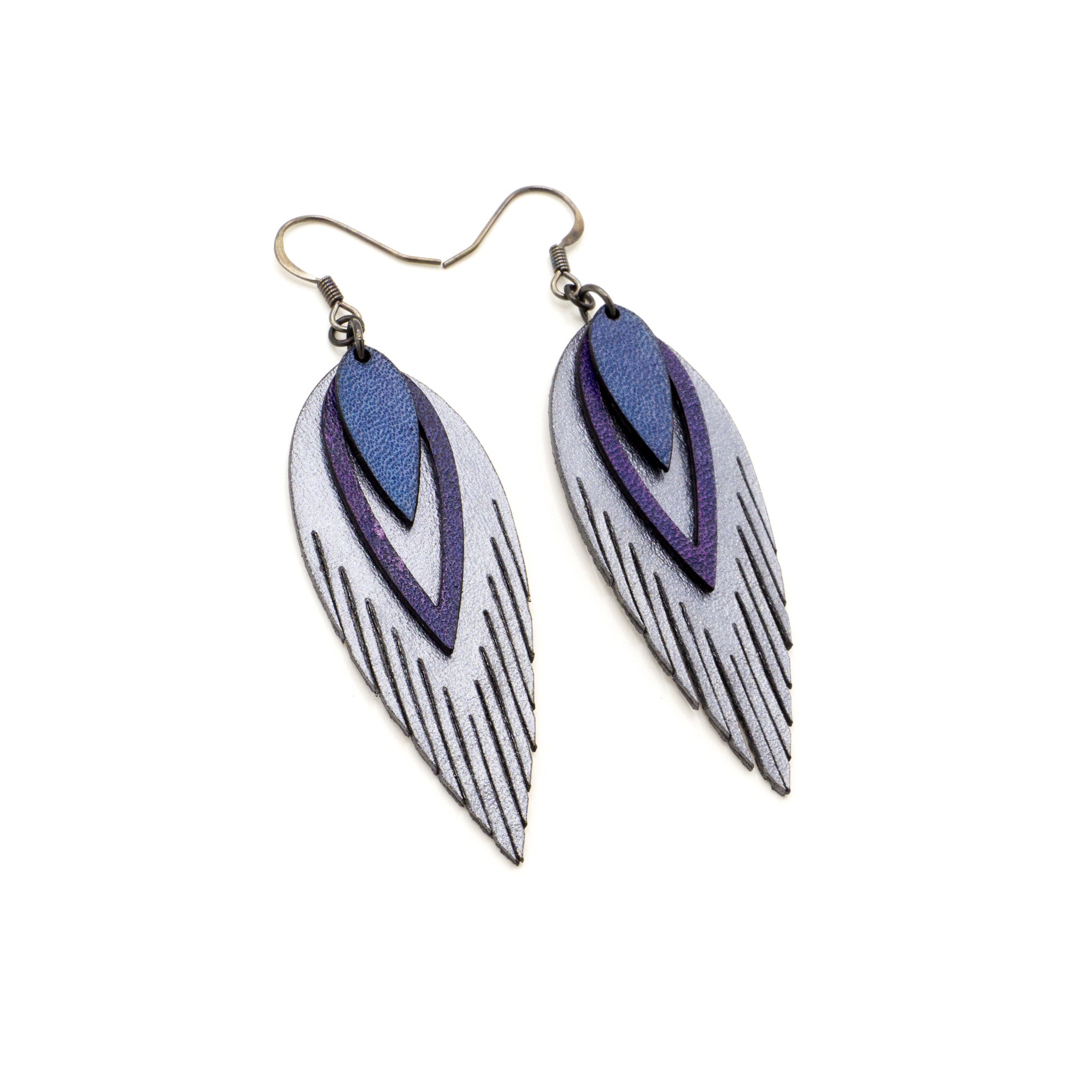 EVURU Vintage Carving Leaf Earrings Metal Silver Color Blossom Inlaid  Purple Stones Dangle Earrings for Women Gift 1Pair (Color : 002)